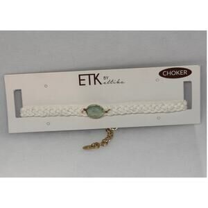 NEW ETTIKA ANTHROPOLOGY Gold-Tone White Leather Woven Strap Choker Necklace